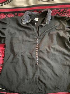 Vintage Black Button-Down Blouse