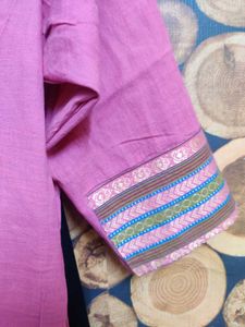 Pink Cotton Suit With Stripes Border