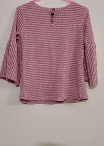 Mauve Textured Bell Sleeve Top
