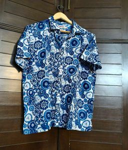 Fabindia Blue Cotton Hand Block Printed Shirt