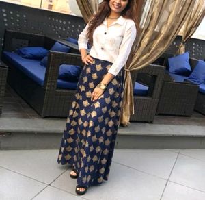 Elegant Blue &amp; Gold Maxi Skirt Set