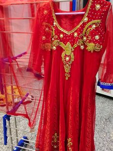 Red Embroidered Anarkali Suit