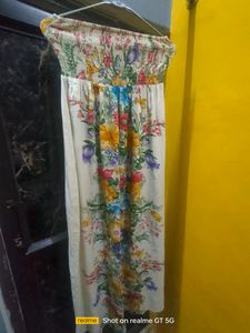 Beautiful White Gown With Floral Print.