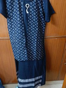 Navy Floral Kurta Jacket Attached - XL