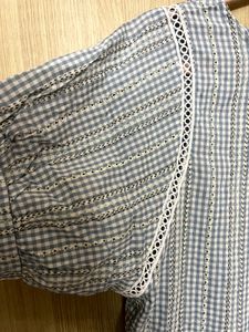 Sweet Blue Gingham &amp; Lace Detail Blouse