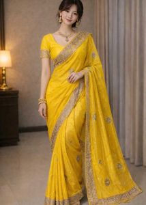 Elegant Yellow Embroidered Saree
