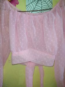 Pink Polka Dot Sheer Top