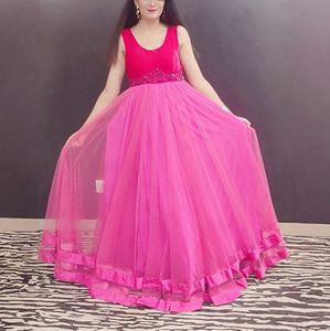 Designer Embellished Velvet And Net Floor Gown
