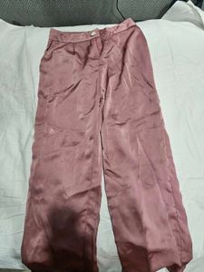 Elegant Pink Satin straight Leg Pants