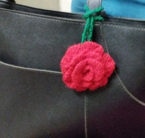 Red Rose Crochet Charm Keychain