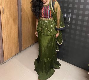 Ethnic Skirt With Peplum Top And Net Duppata