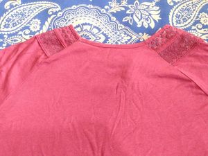 Cute Pink Lace Neck Top