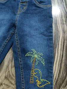 Cute Dino Embroidered Jeans