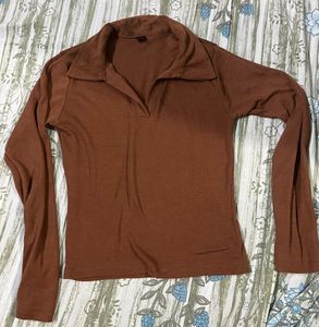 Retro Brown Ribbed Top