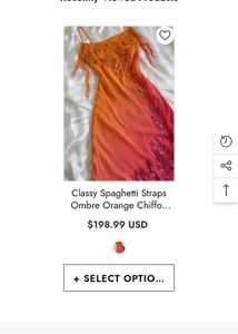 Spaghetti Straps Ombre Orange Chiffon Beaded Gown