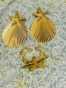 STAR SHELL GOLDEN EARRING &hand Bracelet