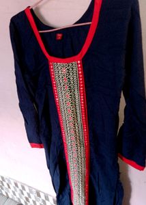 Navy Blue Kurta With Front Line Embroidery