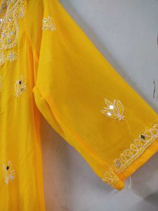 Lakhnawi ,mirror Work,yellow Kurti