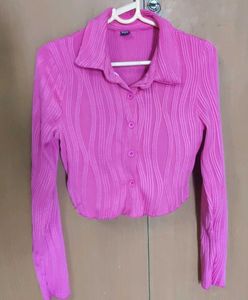 Pink Cropped Button-Up