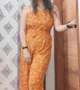 Orange Jumpsuit With Attached Belt