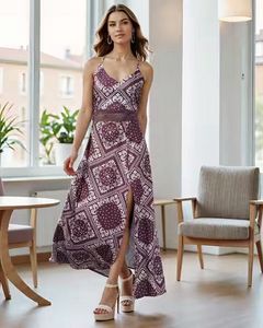 Straps Burgundy Maxi dress