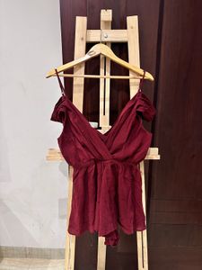 Maroon V-Neck Jumper Dress