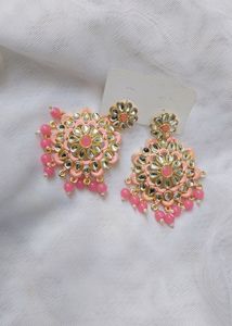 PASTEL PINK KUNDAN & PEARLS DANGLERS 🎀