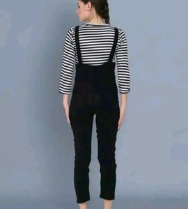 Black &amp; White Stripped T-shirt And Dungaree