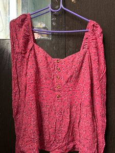 Pink Printed Smocked Peplum Top