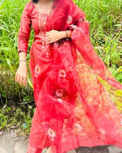 Red Floral Print Salwar Kameez