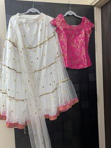 Pink &amp; White Lehenga Choli Set