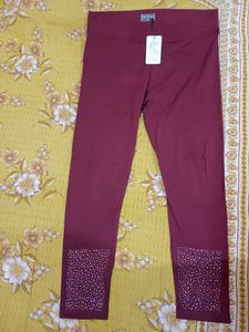 Burgundy Embellished Leggings