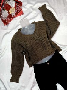 Cropped Olive Green Knit Sweater💚