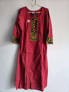 New w Tag Maroon Cotton Kurta mirrorwork 42