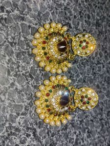 Gold Tone Multi-Gem Dangle Earrings