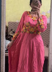 Embroidered Coral Maxi Dress