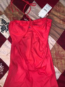 Coral Halter Cutout Midi Dress