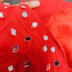 Red Mirror Work Chikankari Short Kurti ❤