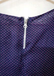 Navy Front Pleated Polka Dot Top