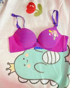 Pink Striped Bra with Cartoon Detail