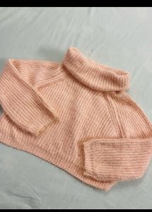 Peach Ribbed Knit Turtleneck Sweater