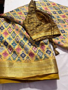 golden yollwe cotton silk saree