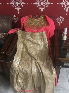 Pink &amp; Gold Embellished Lehenga Set