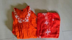 Orange Embroidered Kurta Set