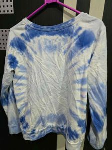 White &amp; Blue Dyed Mickey Moudr Print T Shirt