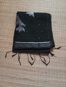 New Black Linen Cotton saree Without Blouse