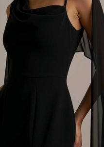 Elegant Black Gown with Cape Detail