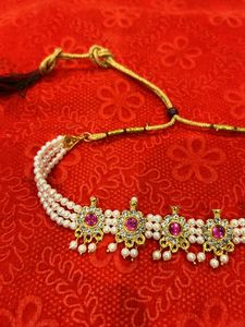 Pearl &amp; Ruby Floral Choker