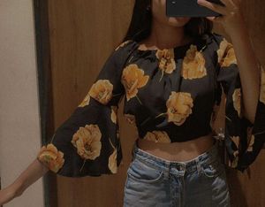Floral Black Crop Top