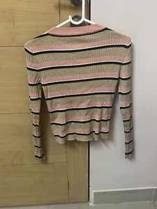 Striped Ribbed Knit Top stretchable